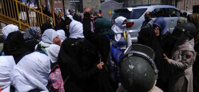 Girl students also protest in Srinagar Monday against killings and use of force on students