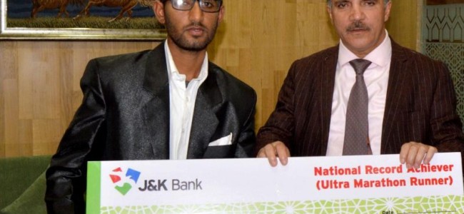 J&K Bank felicitates Ultra Marathon Runner Haamid Aziz