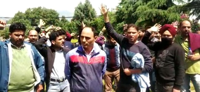 Rehbari Janglaat employees protest in Srinagar demand revoking of latest government order