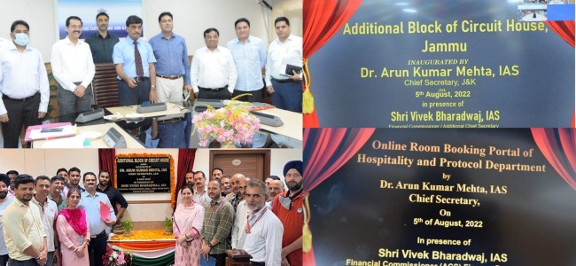 Chief Secretary e-inaugurates online portal of H&P dept, additional accommodation block at Circuit House Jammu