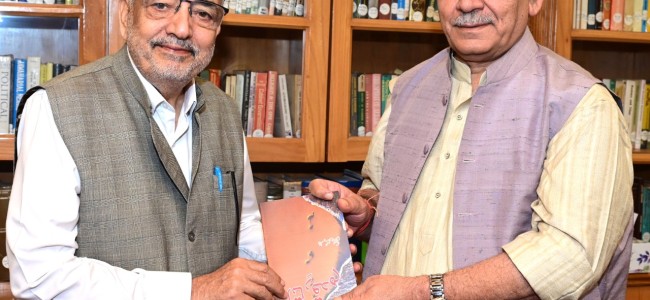 Former MP calls on Lt Governor; presents his book “Aasar-e-Qadam”